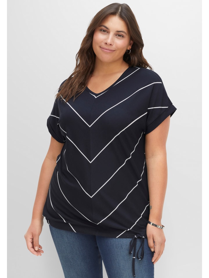 T-Shirt in nachtblau-weiß