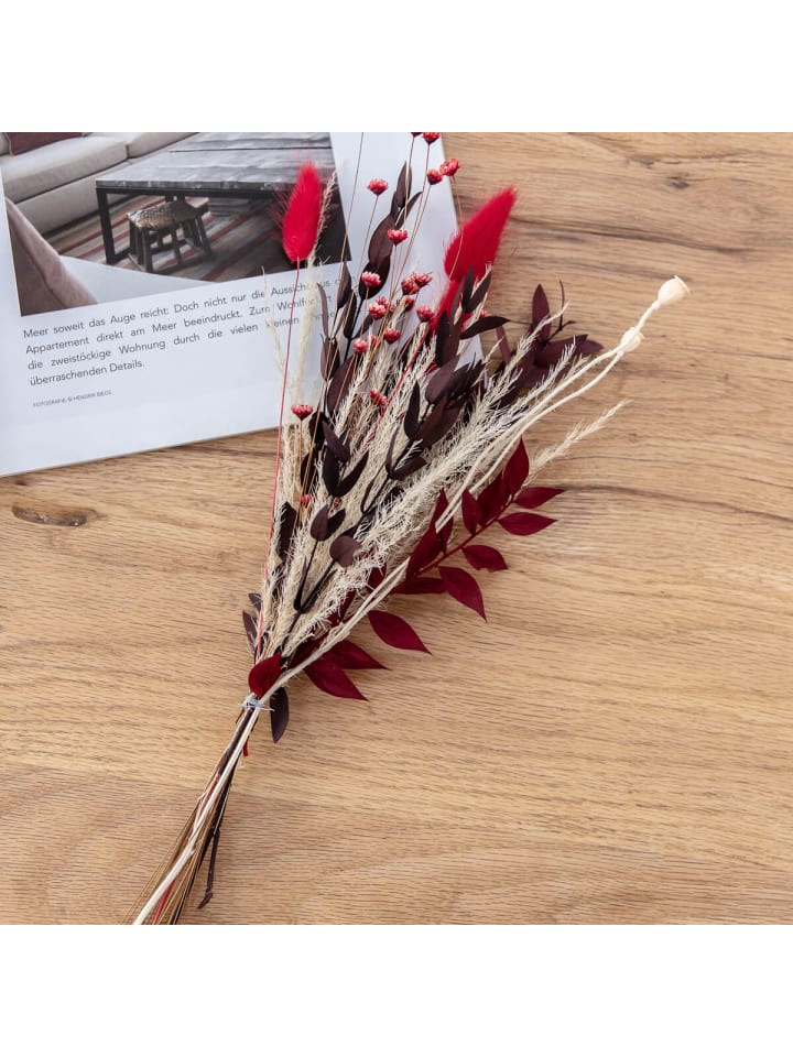 Mini-Strauß aus Trockenblumen in Rot - (H) 25 cm