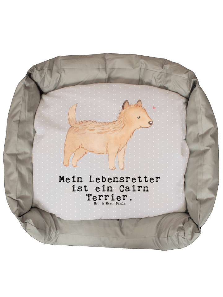Hundebett Cairn Terrier Lebensretter mit Spruch in Grau Pastell