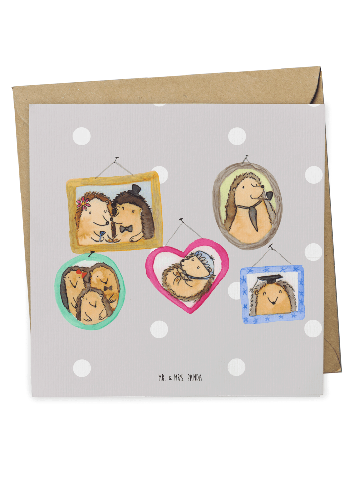 Deluxe Karte Igel Familie ohne Spruch in Grau Pastell