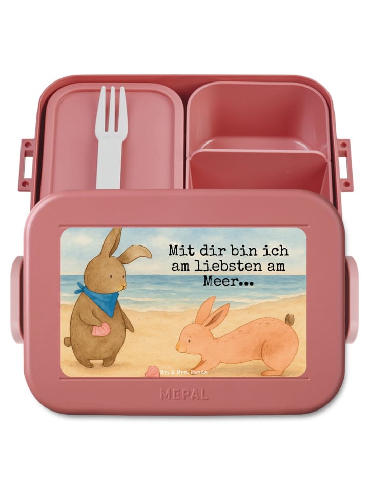 Brotzeitbox Hasen Muschel Design mit Spruch in Rot Pastell