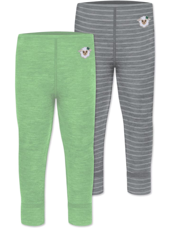 2er Pack Baby Merino Hose Tutira in Grün/Grau