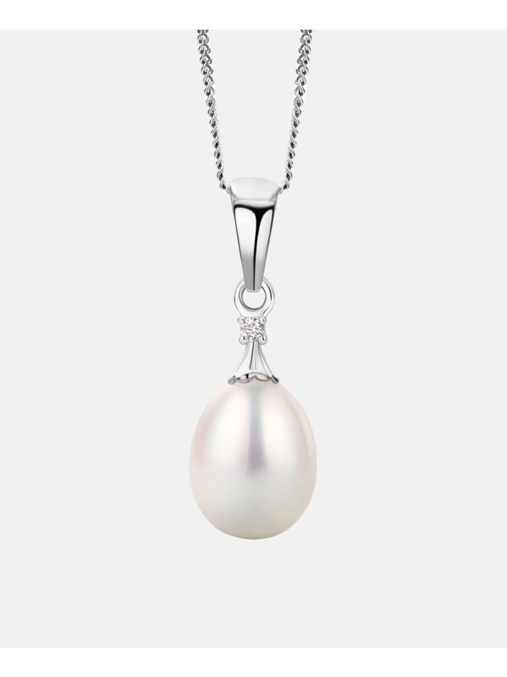 Halskette aus 375 Weißgold mit Diamant mit Perle