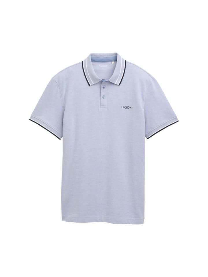 Poloshirt mit kontrastierenden Streifen und Logo in Hellblau