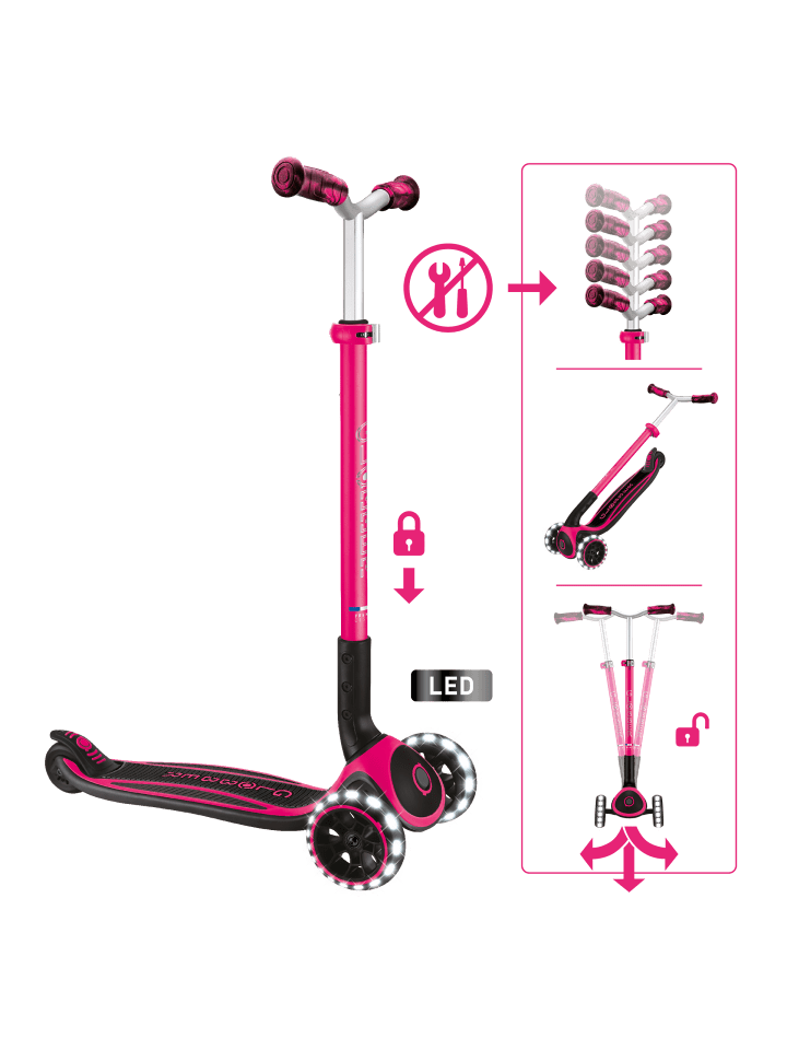 Scooter ACE LIGHTS Roller in fuchsia pink, mit Leuchtrollen