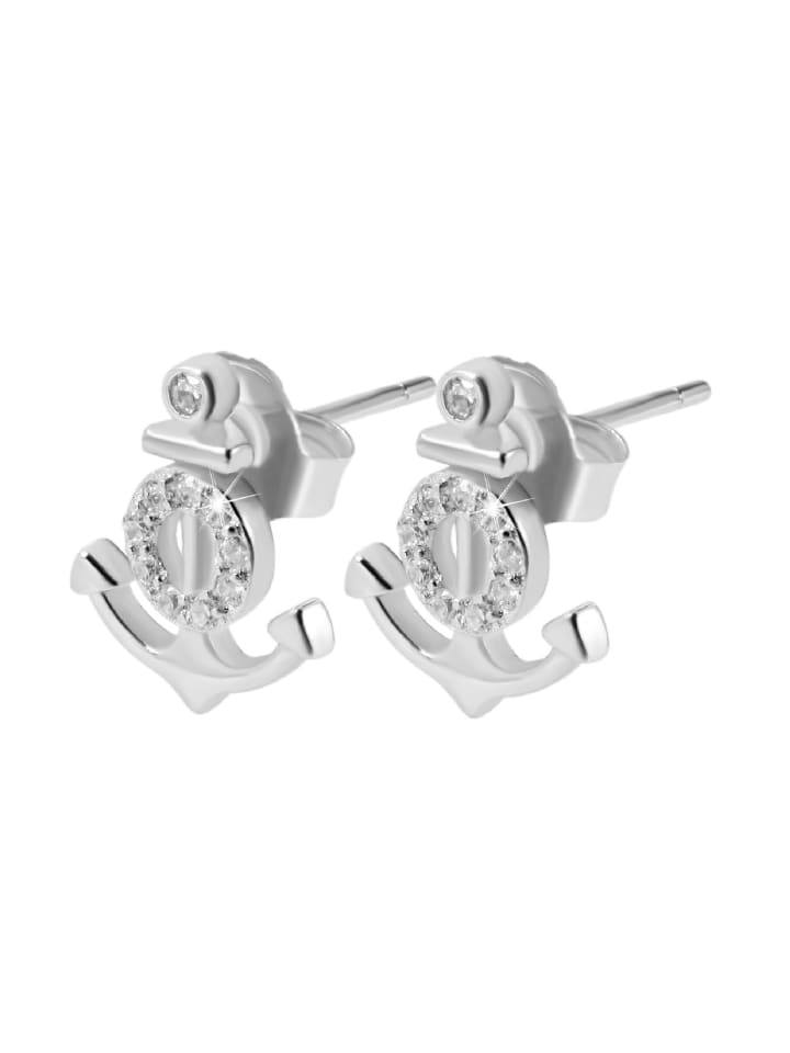 Kinder Ohrstecker Anker aus 925 Silber mit Zirkonia in silber