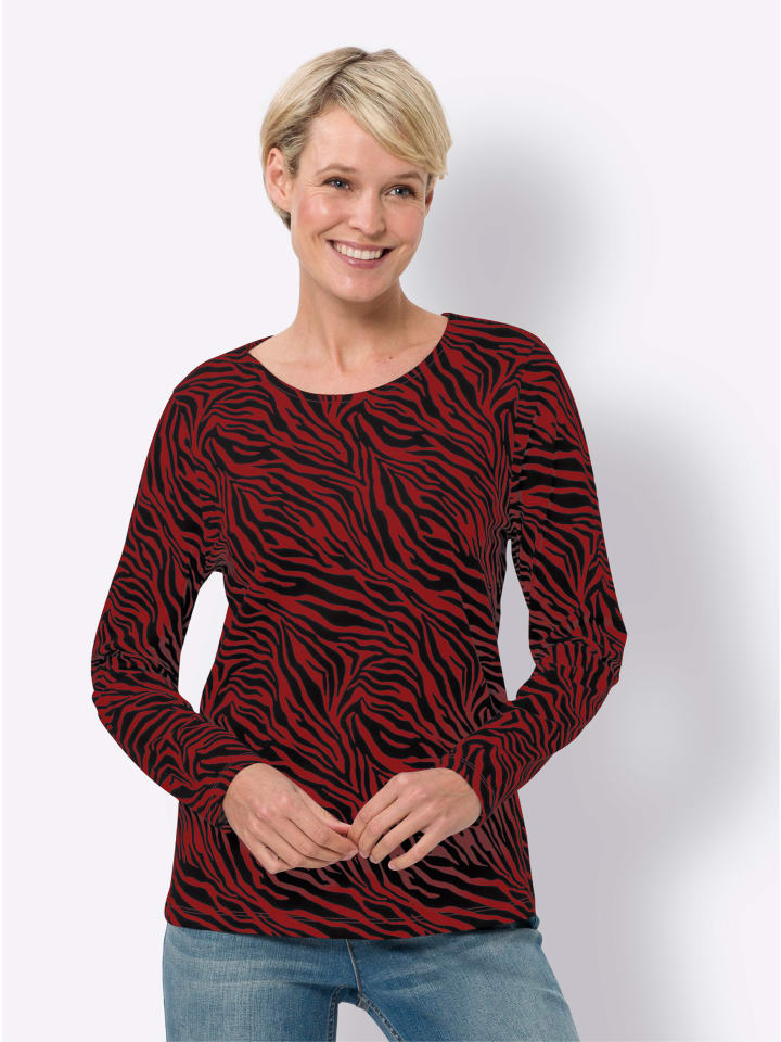 Langarm-Shirt in kirsche-schwarz-bedruckt