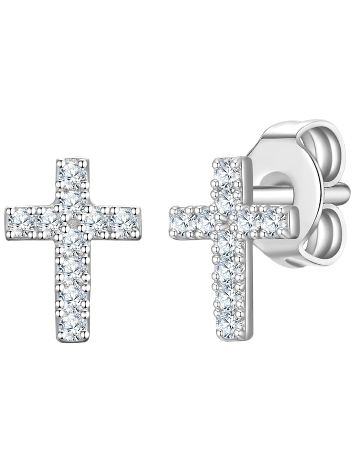 Ohrstecker Kreuz aus Sterling Silber mit Zirkonia in silber