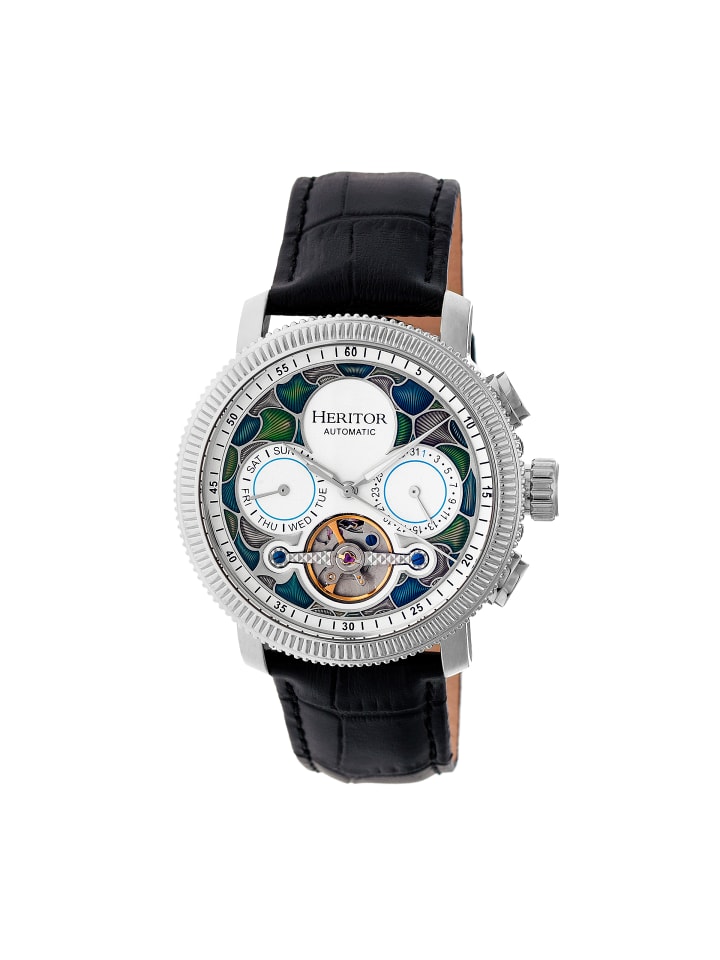 Aura Herren-Uhr mit halbskelettiertem Lederarmband in Silver/White