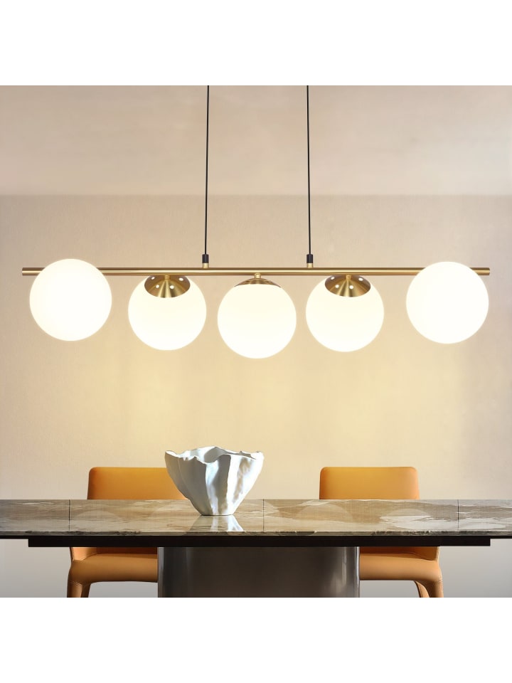 Pendelleuchte 5-flammige E27 in gold modern Glas H 150CM