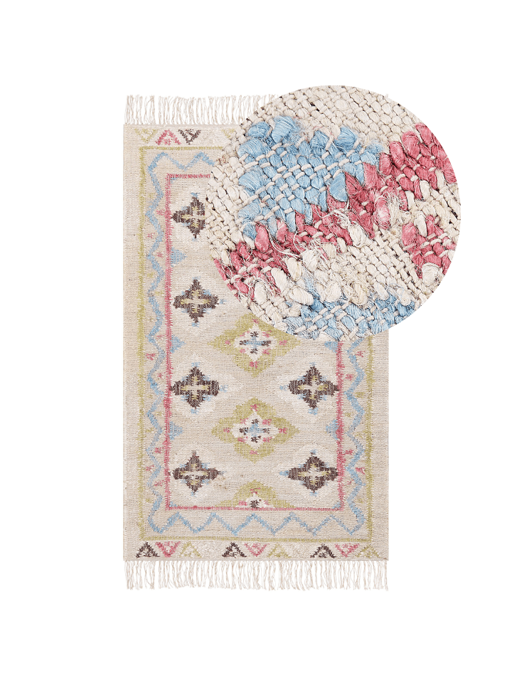 Geflochtener Teppich TERKOS in Bunt/Beige/Grün - (W) 80 x (H) 0.6 x (L) 150 cm