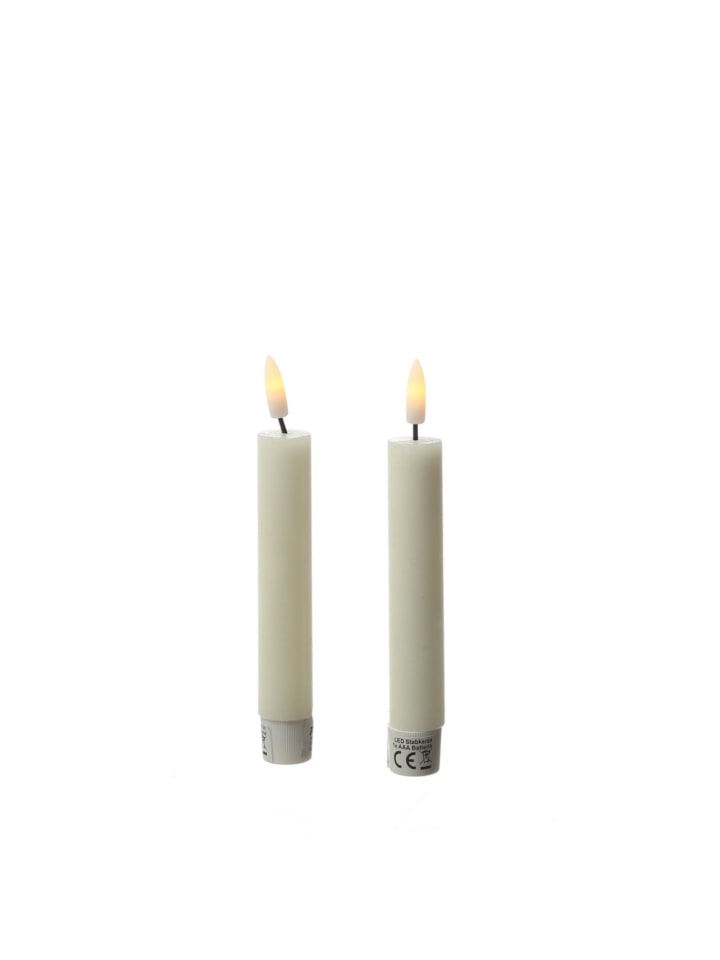 2x LED Stabkerzen LINA Rustik-Optik Echtwachs H: 16cm in creme
