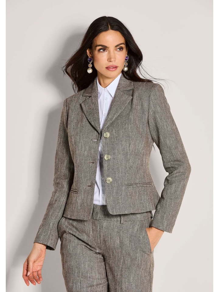 Taillierter Businessblazer mit Reverskragen in cappuccino / wollweiß / melange