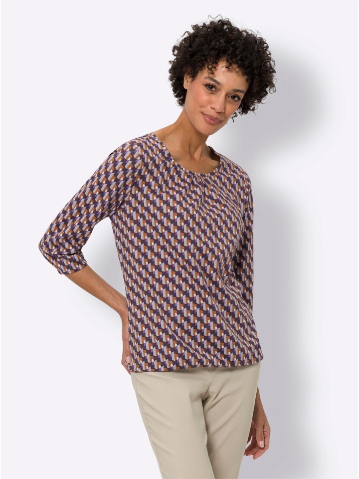 3/4-Arm-Shirt in aubergine-flieder-bedruckt