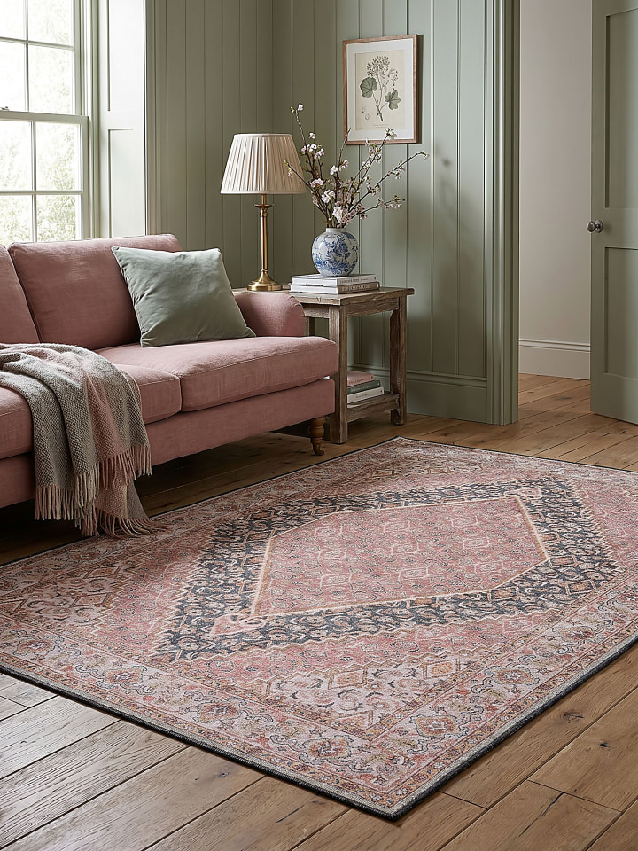 Teppich Flachgewebe Pflegeleicht HURST Orientalisch Medallion Muster in Rosa