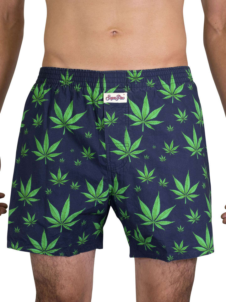 Boxer Webboxershorts weit Motive Print in Hanf