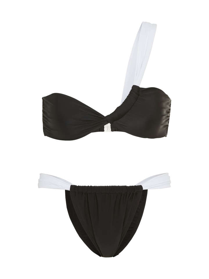 Bandeau-Bikini in schwarz-weiß