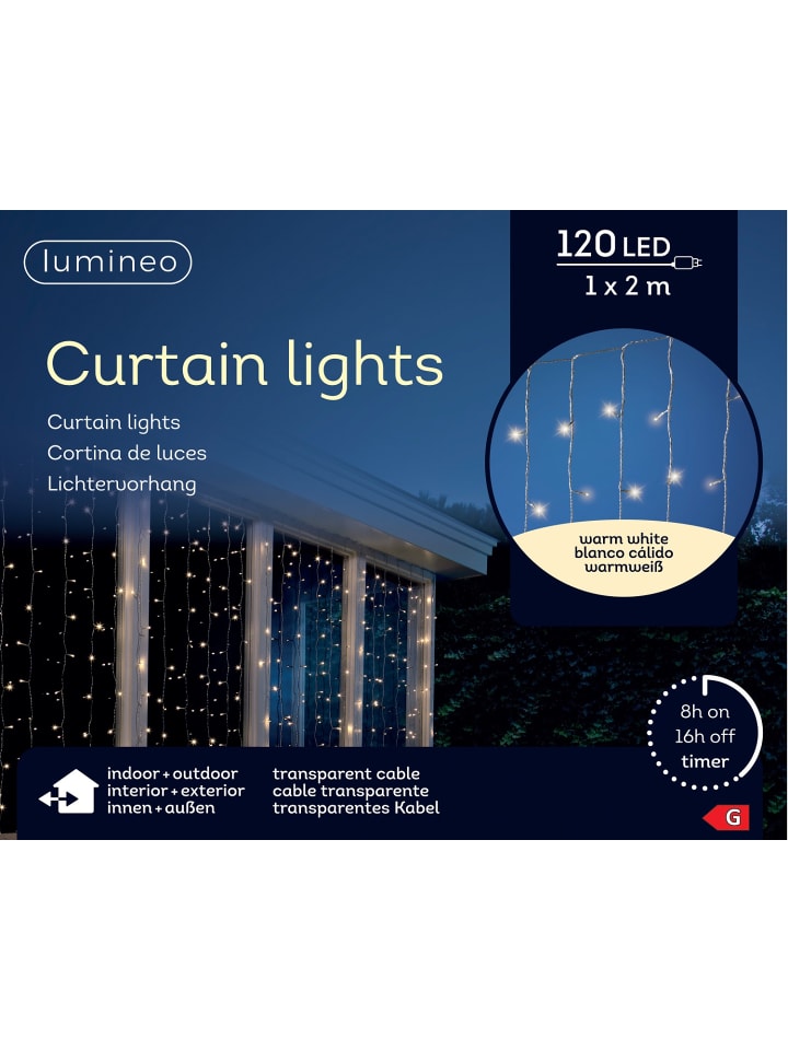 Lichtervorhang CURTAIN LIGHTS 120 LED 1 x 2 m, transp. Kabel in warm weiß