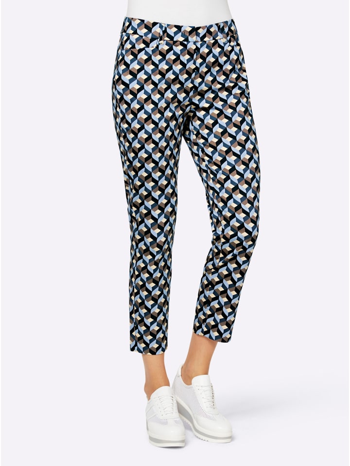 Druck-Hose in bleu-dunkeltaupe-bedruckt