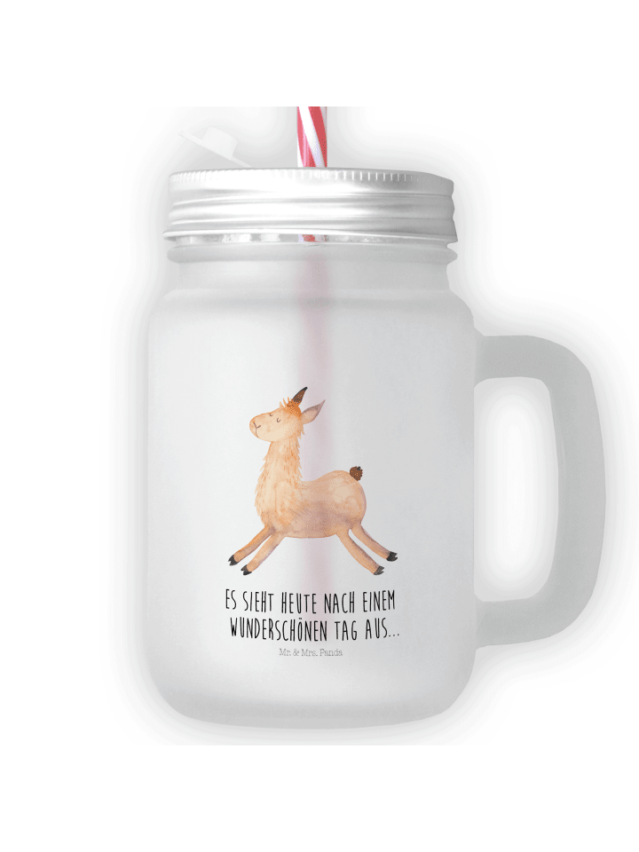 Glas Lama Springen mit Spruch in Transparent