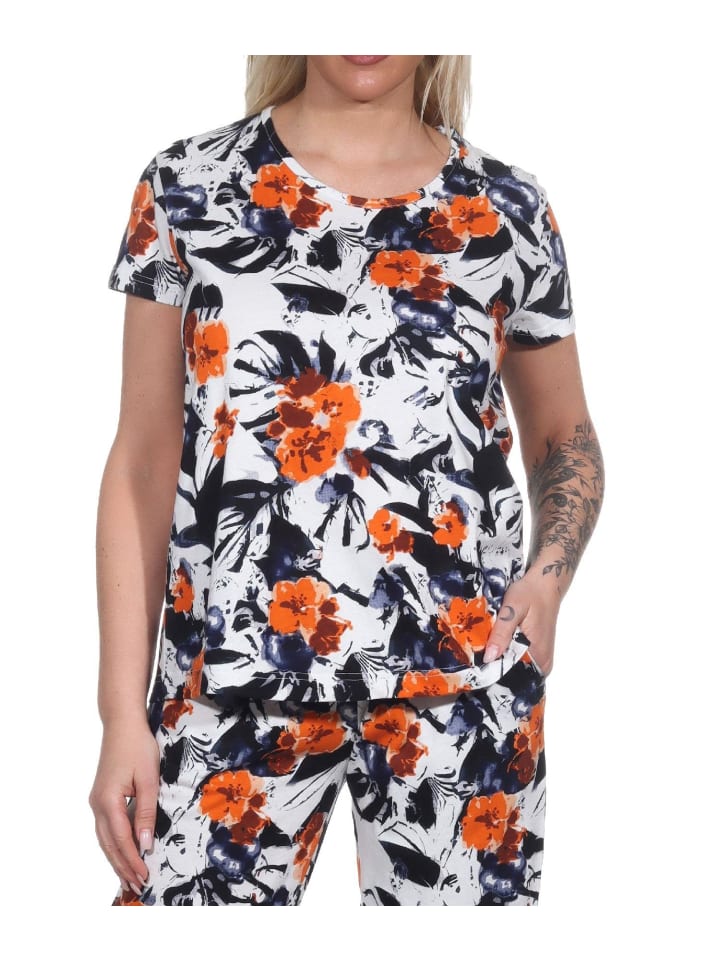 Schlafanzug Shirt kurzarm Pyjama Oberteil Mix & Match - 79707 in orange