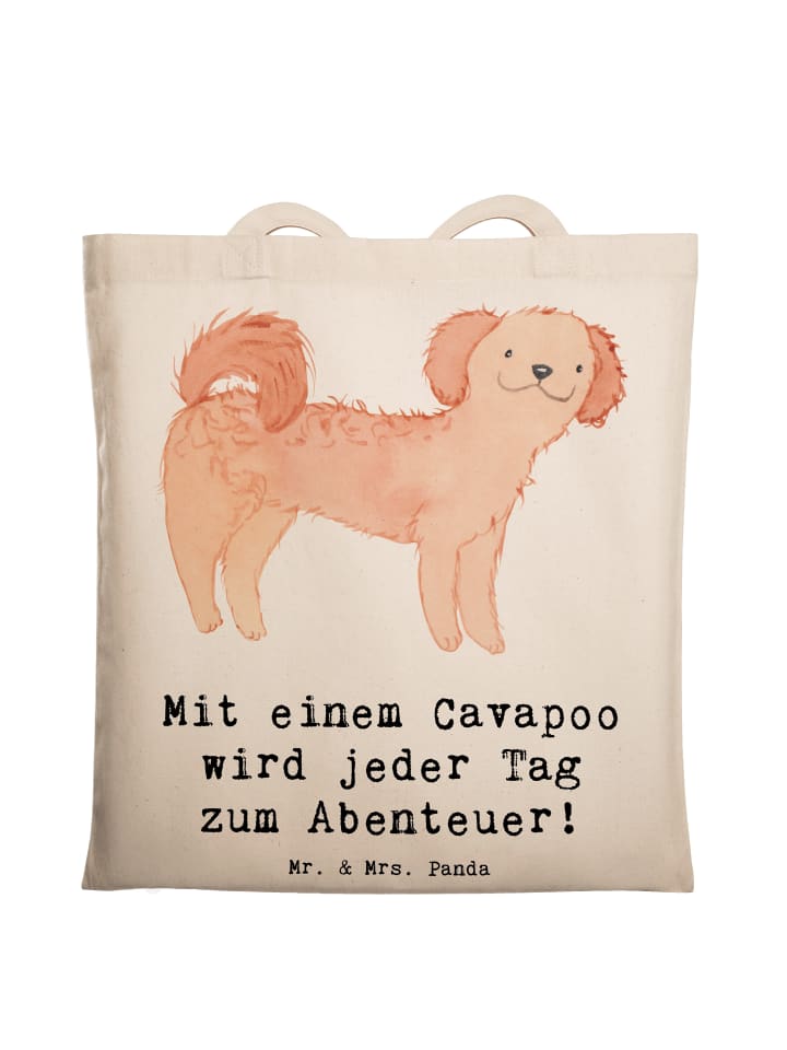 Tote Bag Cavapoo Abenteuer mit Spruch in Creme