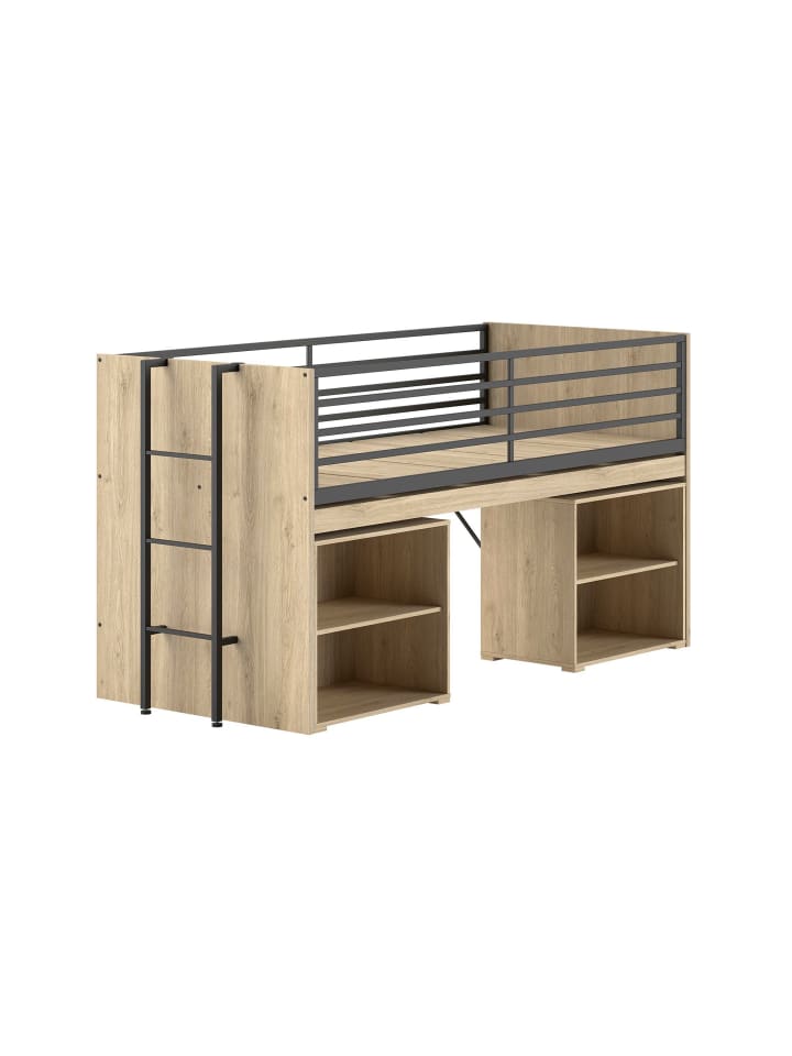 HALBHOCHBETT 90x200 Keelia Eiche mit Schreibtisch Stauraum