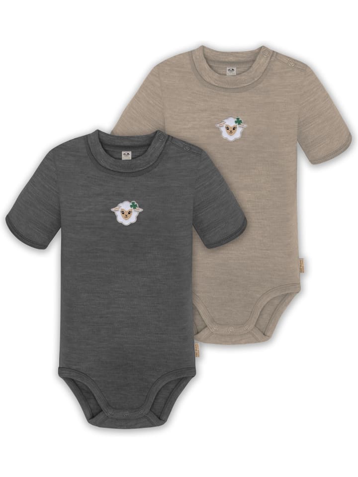 2er Set Doppelpack Baby Merino Body in Anthrazit/Beige