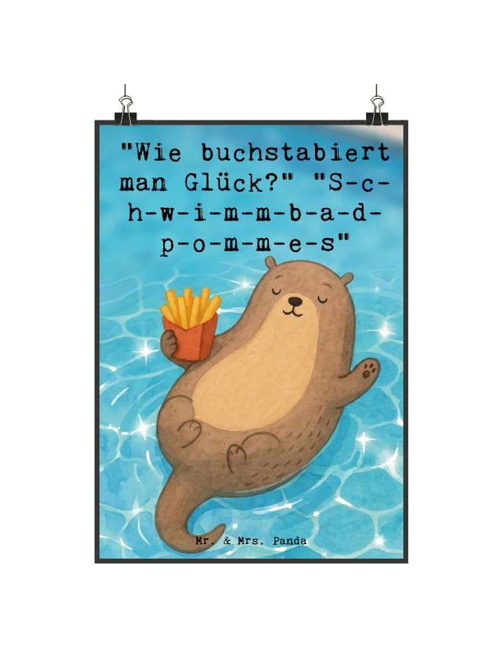 Poster Otter Schwimmbad Pommes Design mit Spruch in Weiß