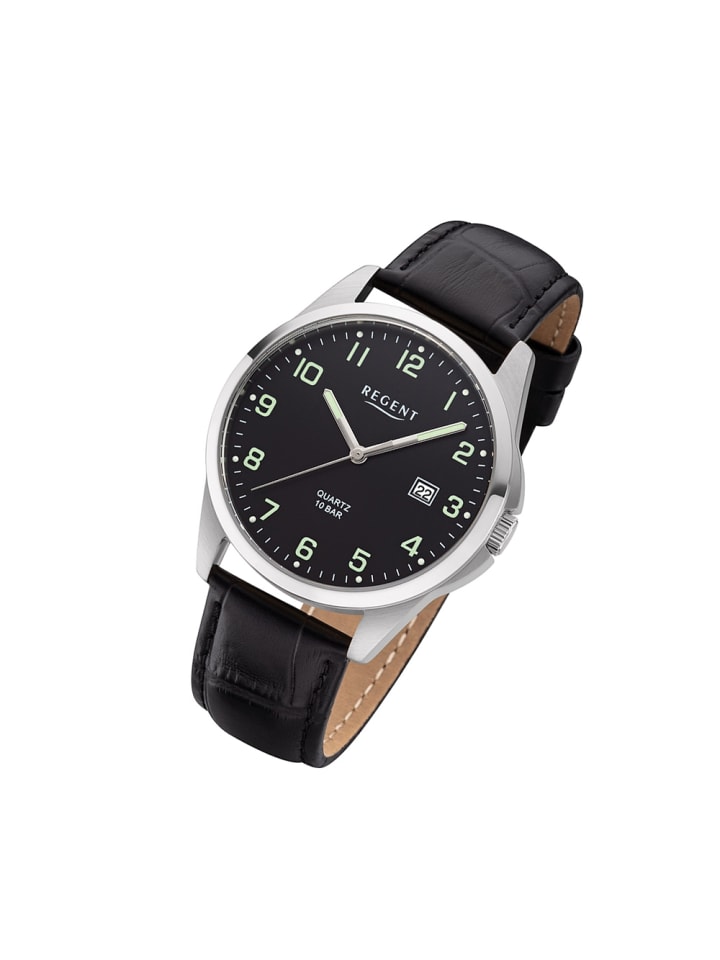 Analog-Armbanduhr Regent Lederarmband schwarz mittel (ca. 36mm)