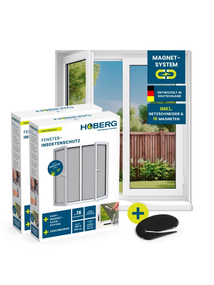 Moskitonetz 2er-Set 150x130cm schwarz 16 Magnetbefestigung für Fenster Schwarz