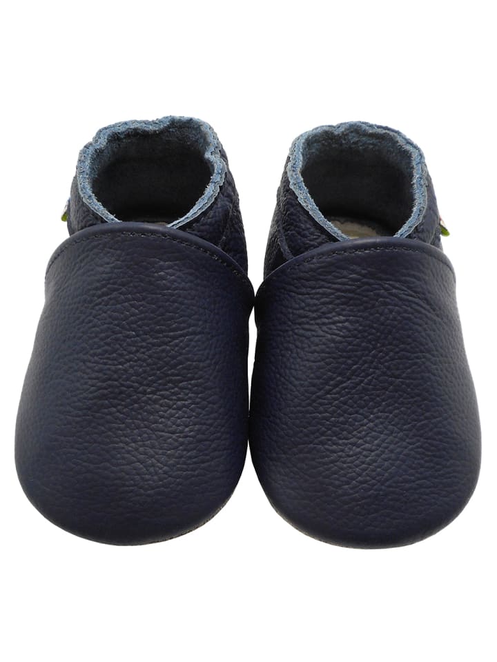 Baby Krabbelschuhe aus Leder mit rutschfester Sohle – Marineblau