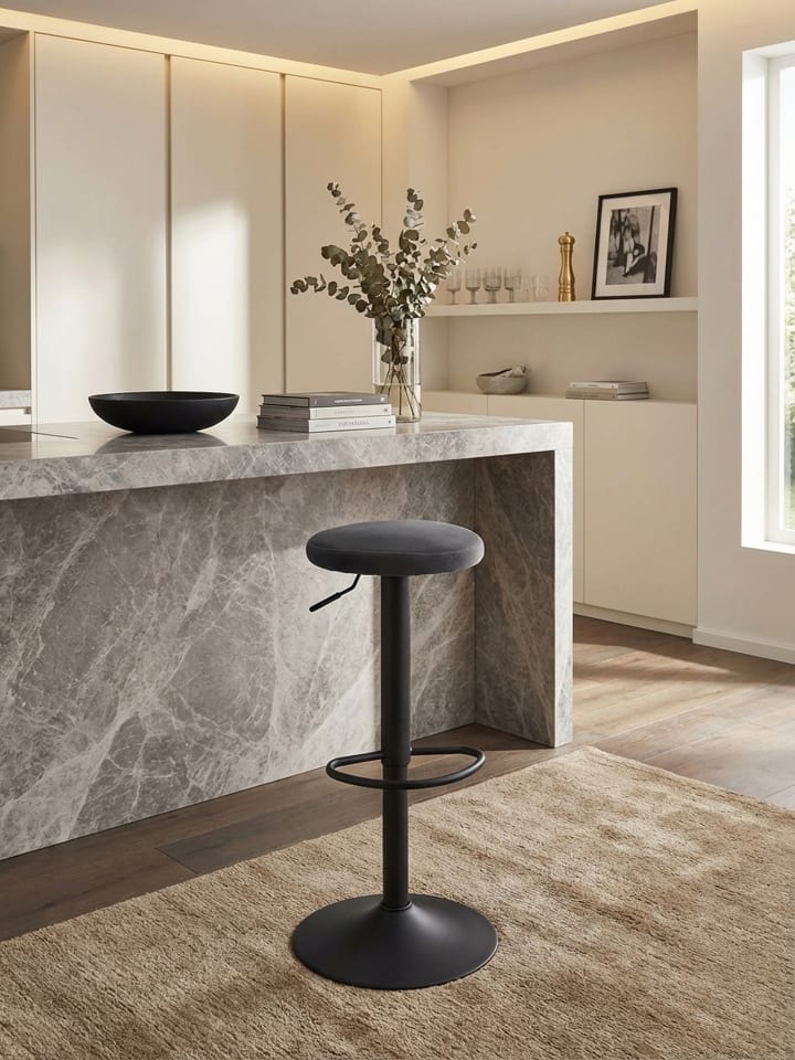 Barhocker Samt Dunkelgrau Hocker ohne Lehne 58 - 79 cm in Grau
