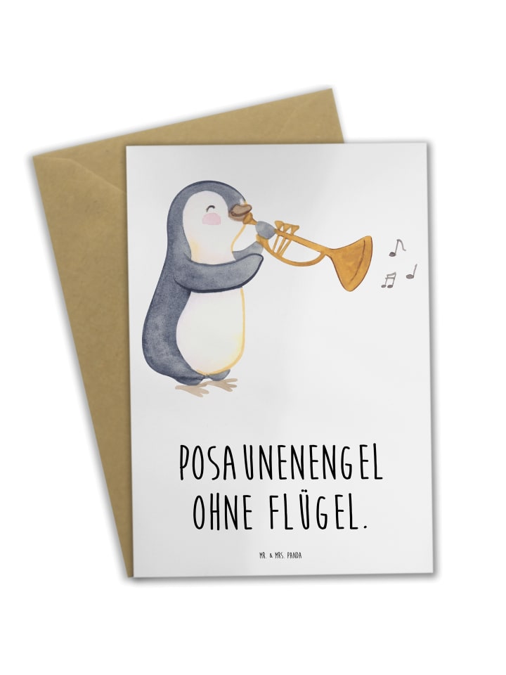 Glückwunschkarte Engel Posaune mit Spruch in Weiß