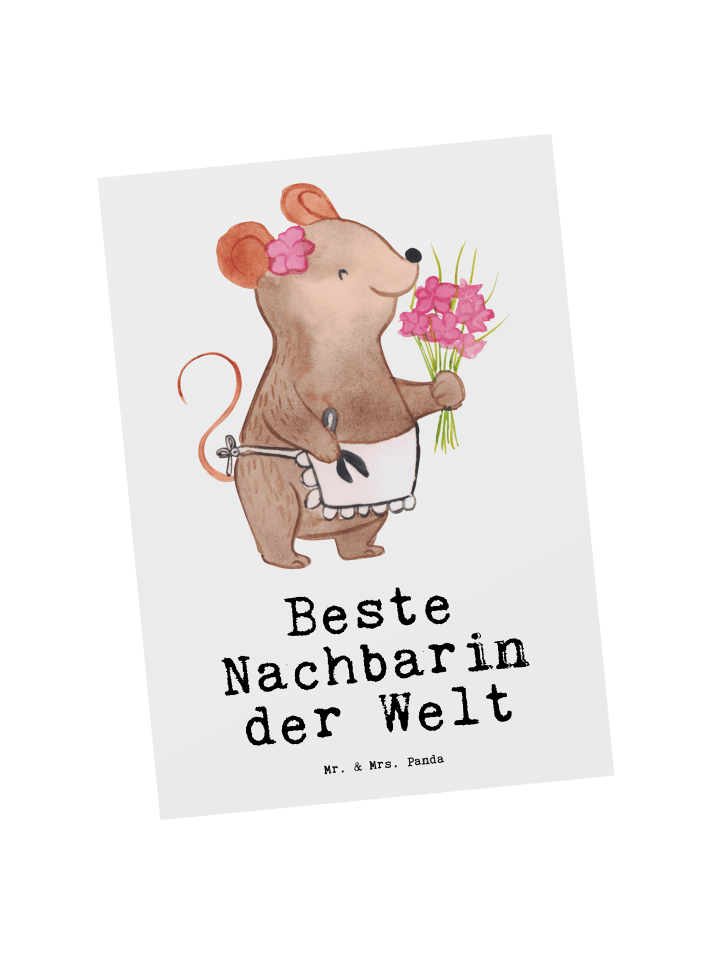 Postkarte Maus Beste Nachbarin der Welt mit Spruch in Weiß