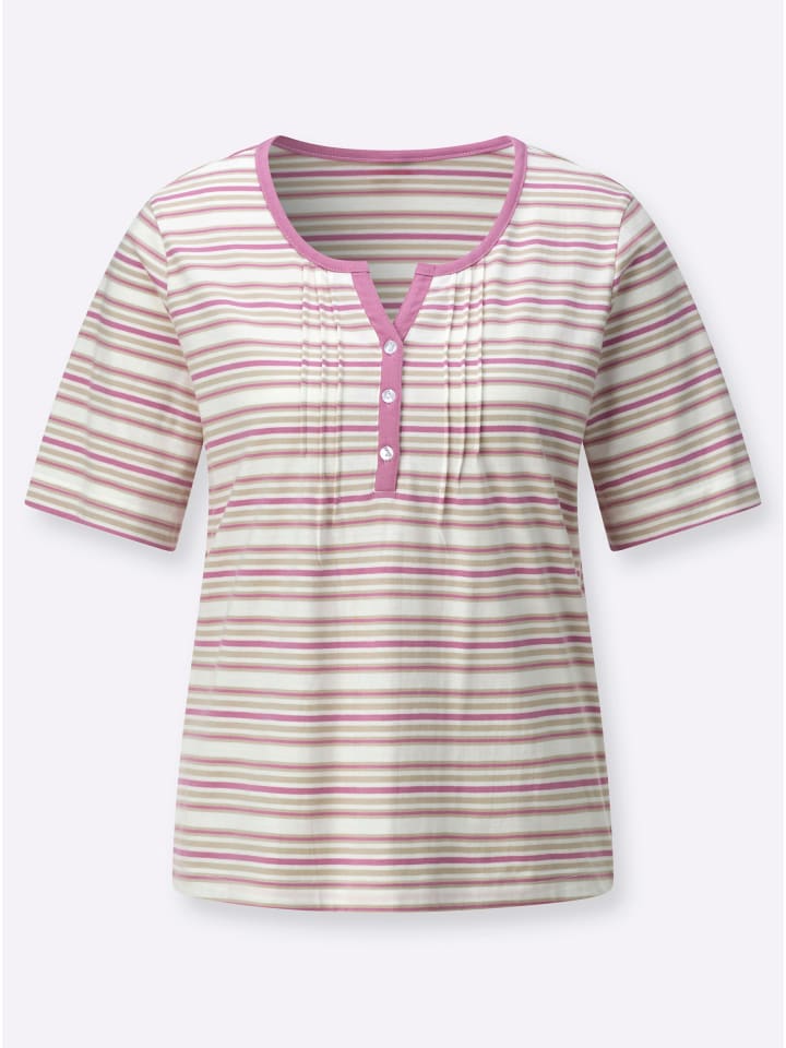 Ringelshirt in ecru-altrosa-geringelt