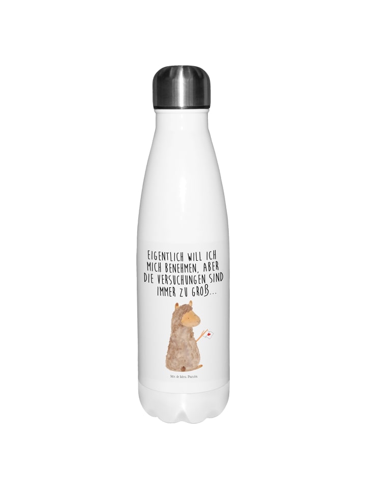 Thermos Alpaka Fahne mit Spruch in Weiß
