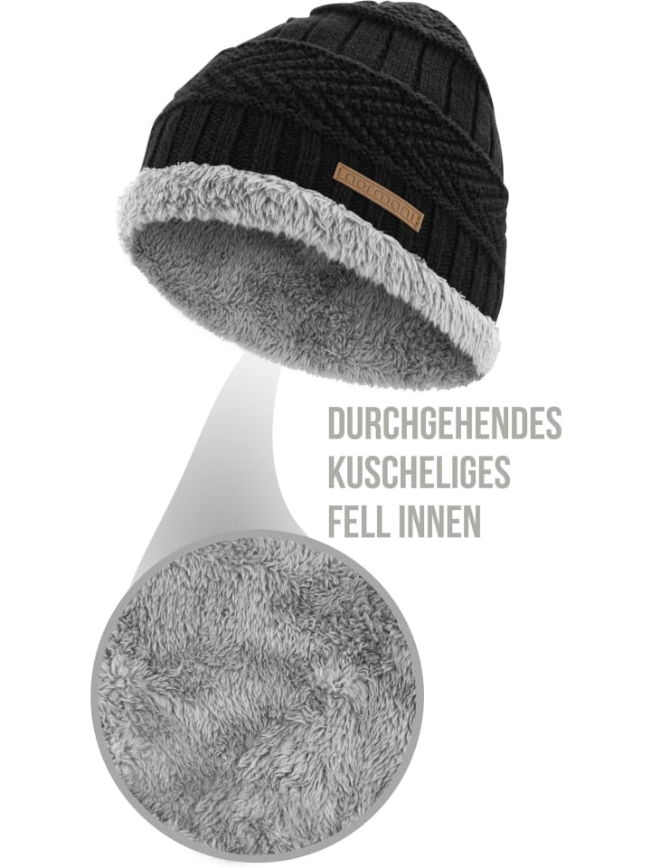 Winter Fellmütze Kebili in Schwarz/Grau