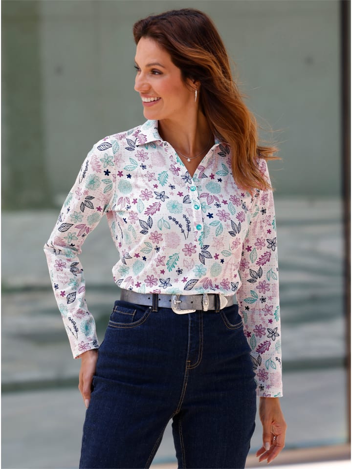 Poloshirt in ecru-mauve-bedruckt