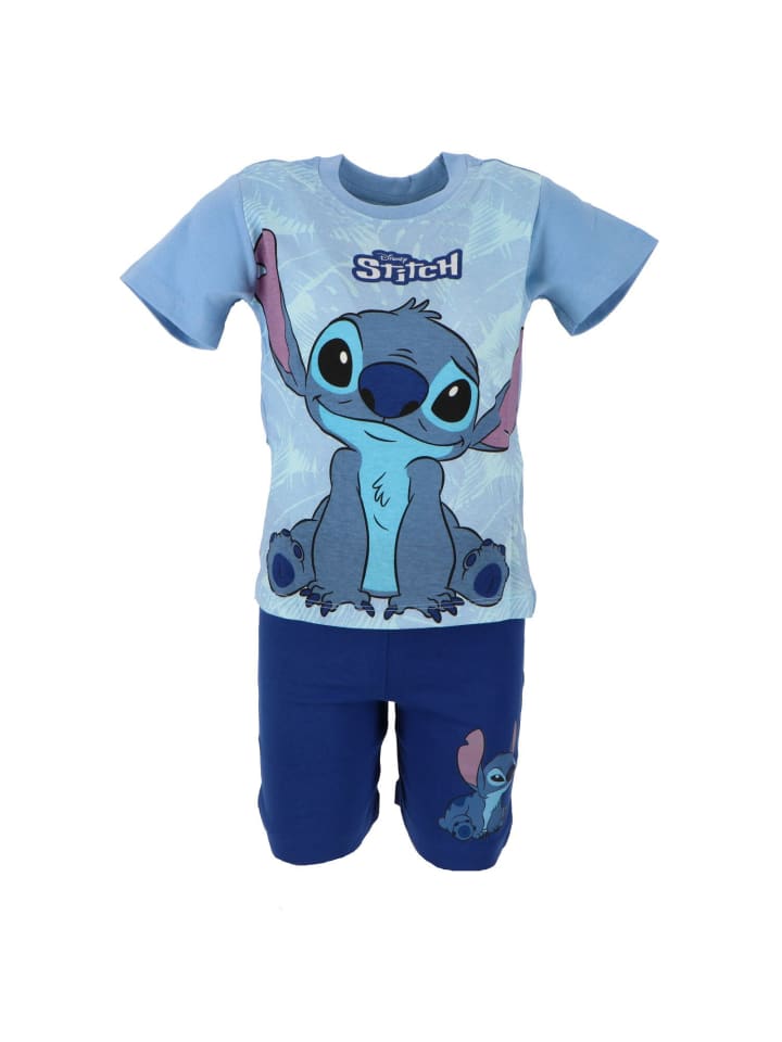Lilo & Stitch Shortama Atmungsaktiver Kurzarm-Schlafanzug für in Blau