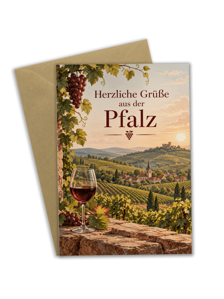 Grußkarte Weinberg elegant Design mit Spruch in Weiß