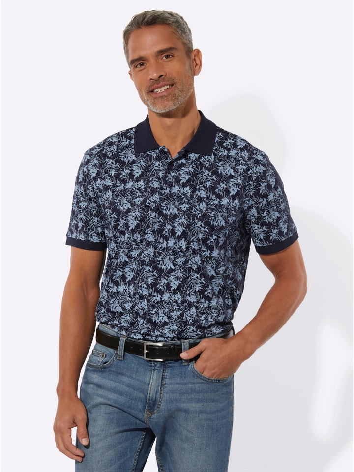 Kurzarm-Poloshirt in marine-bleu-bedruckt