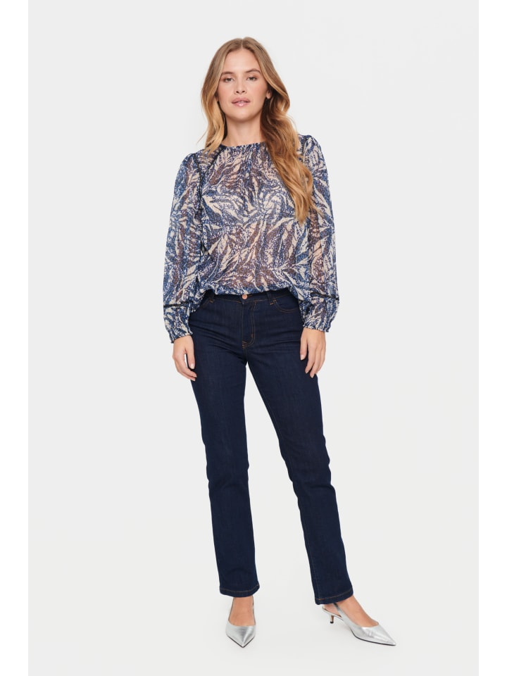 Bluse langarm ChanteSZ A-shape in Black Zebra Leaves