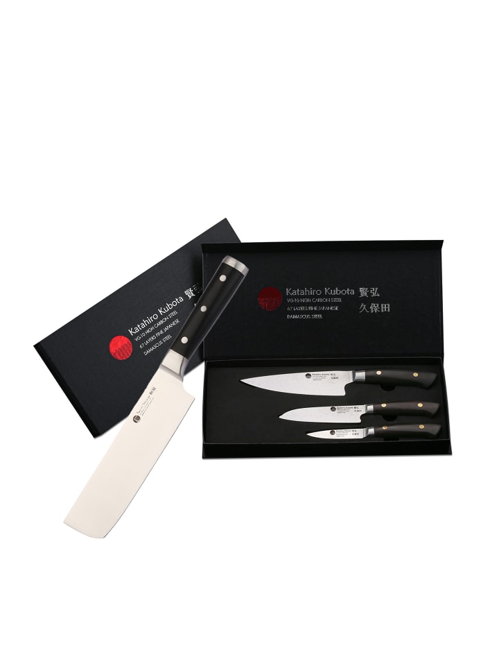 Kubota SENSES, 3 tlg Koch/Santokumesser Damast set + IZUMI ICHIAGO Nakiri