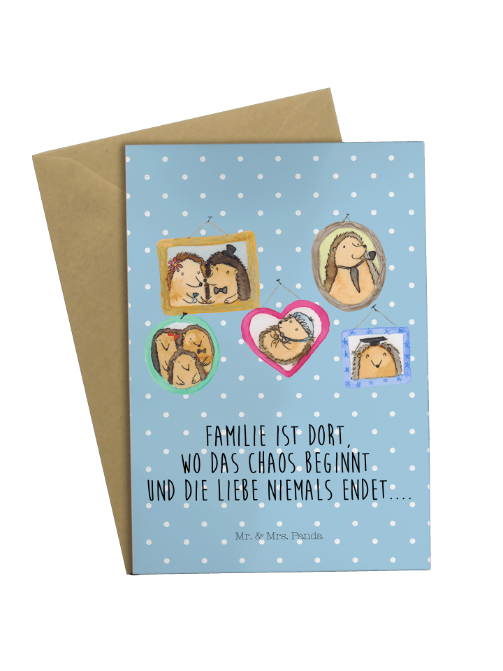 Grußkarte Igel Familie mit Spruch in Blau Pastell