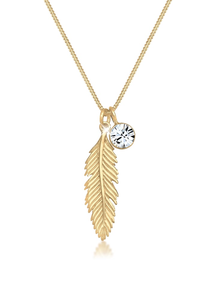 Halskette 925 Sterling Silber Boho, Feder in Gold