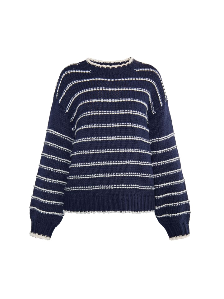 Damen Strickpullover in Marine Wollweiss