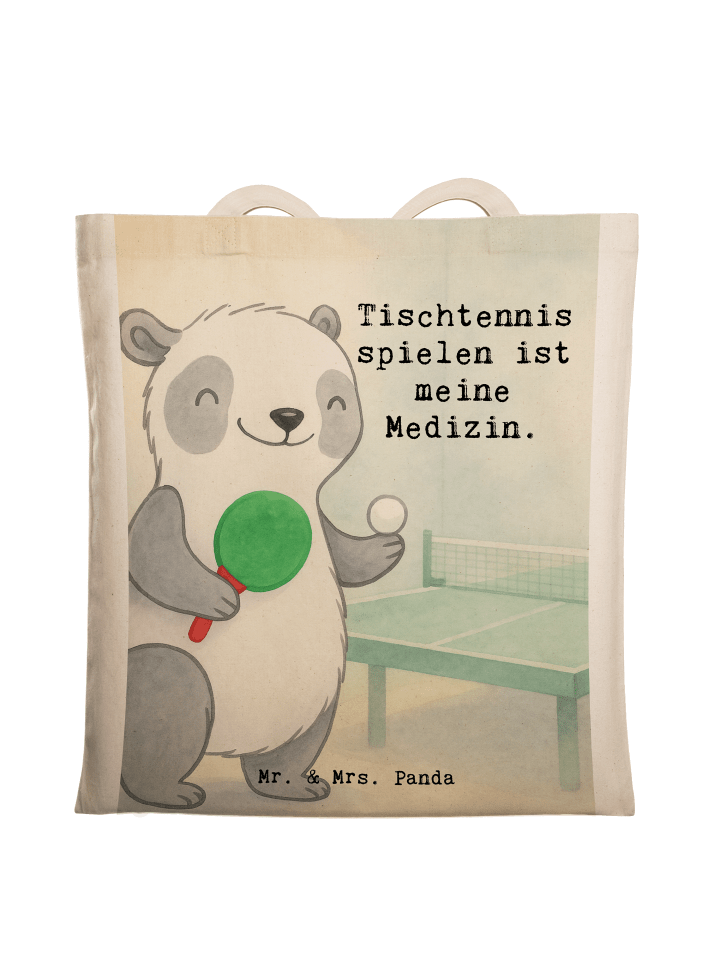 Einkaufstasche Panda Tischtennis Design mit Spruch in Weiß