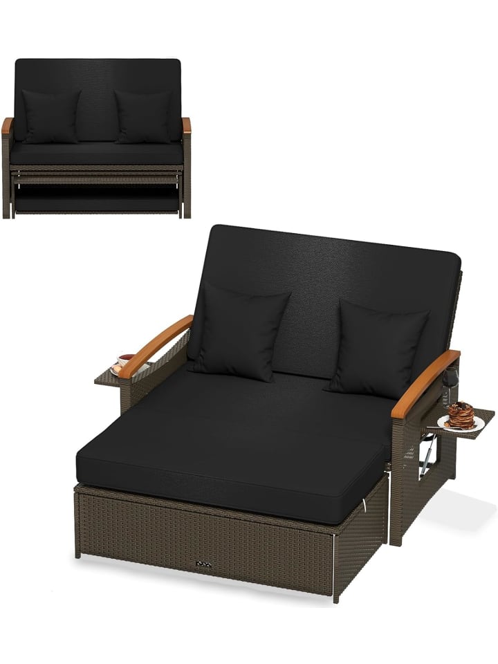 3 in 1 Garten Doppelliege in Schwarz
