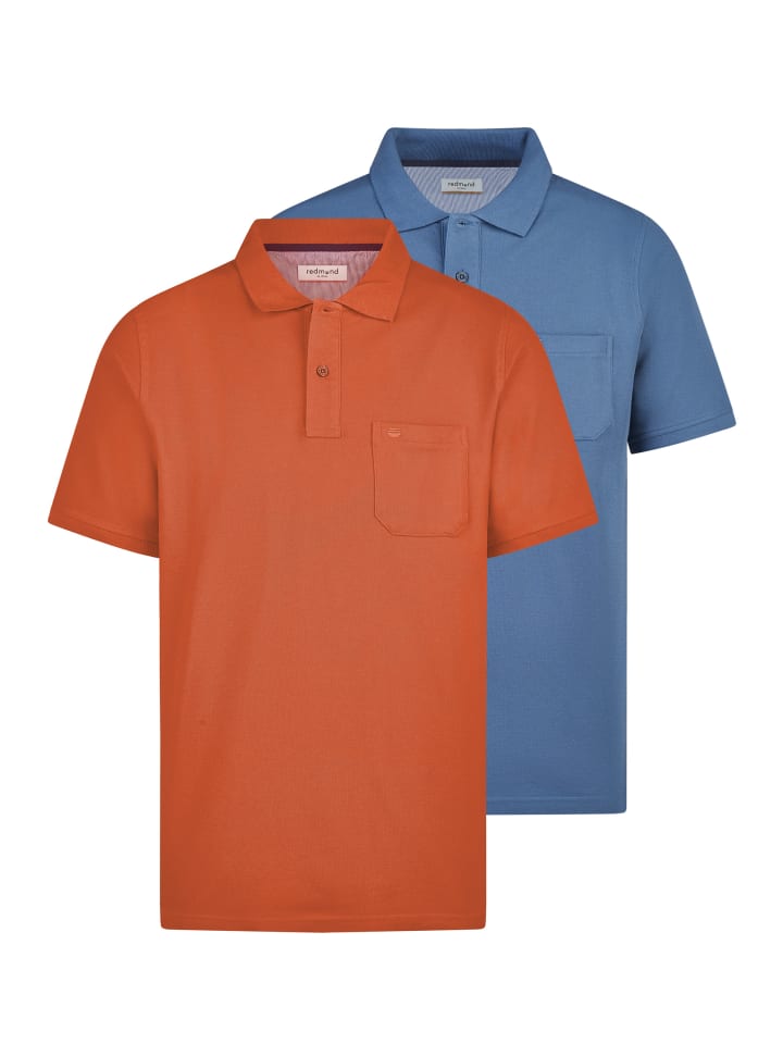 Poloshirt Basic in Blau / Orange